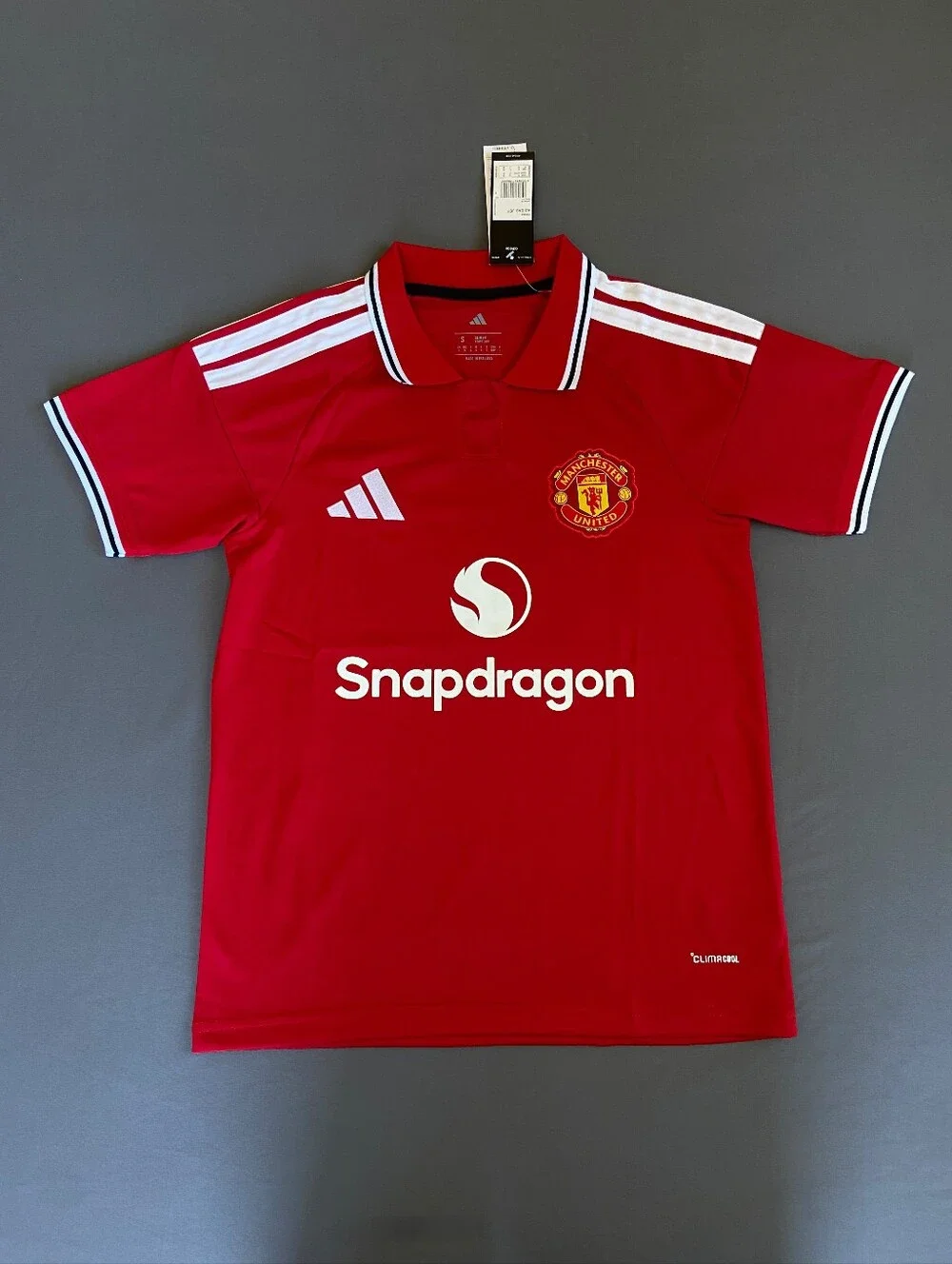 Red Manchester United Soccer Jersey with White Accents